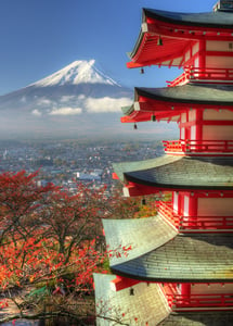 Pagoda and Fuji in Japan.